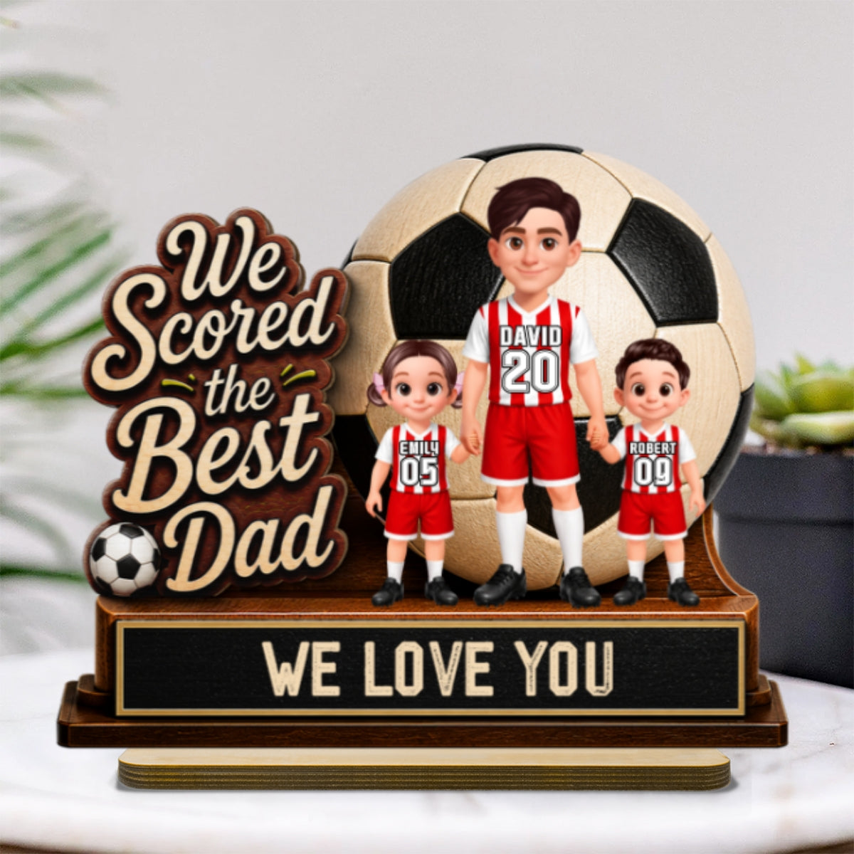 We Scored The Best Dad 2D Flat - Personalized 2-Layered Wooden Plaque -  Gift For Soccer Dad, UK Football Dad