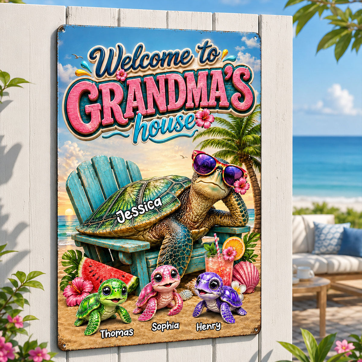 Welcome to Grandma's House Turtle Grandma - Personalized Metal Sign - Summer Decor for Her