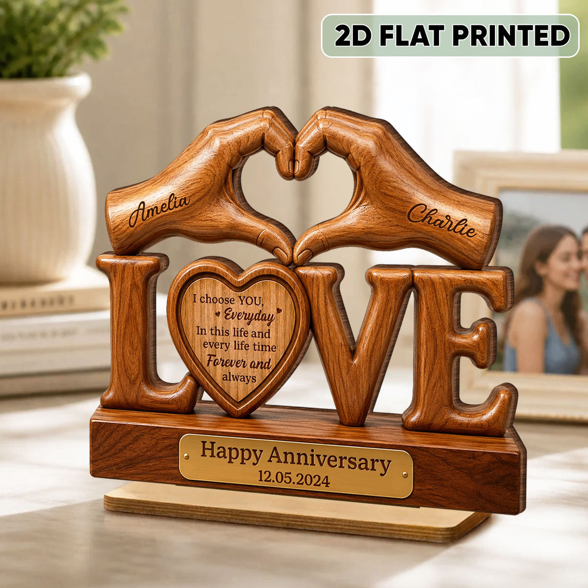 I Choose You Everyday Couple - Personalized 2-Layered Wooden Plaque - Heartfelt Anniversary Gift for Him, for Her