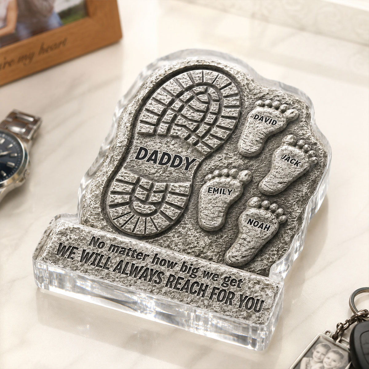 No Matter How Big We Get Always Reach For You Dad - Personalized Acrylic Block Plaque - Heartfelt  Gift For Dad, Husband