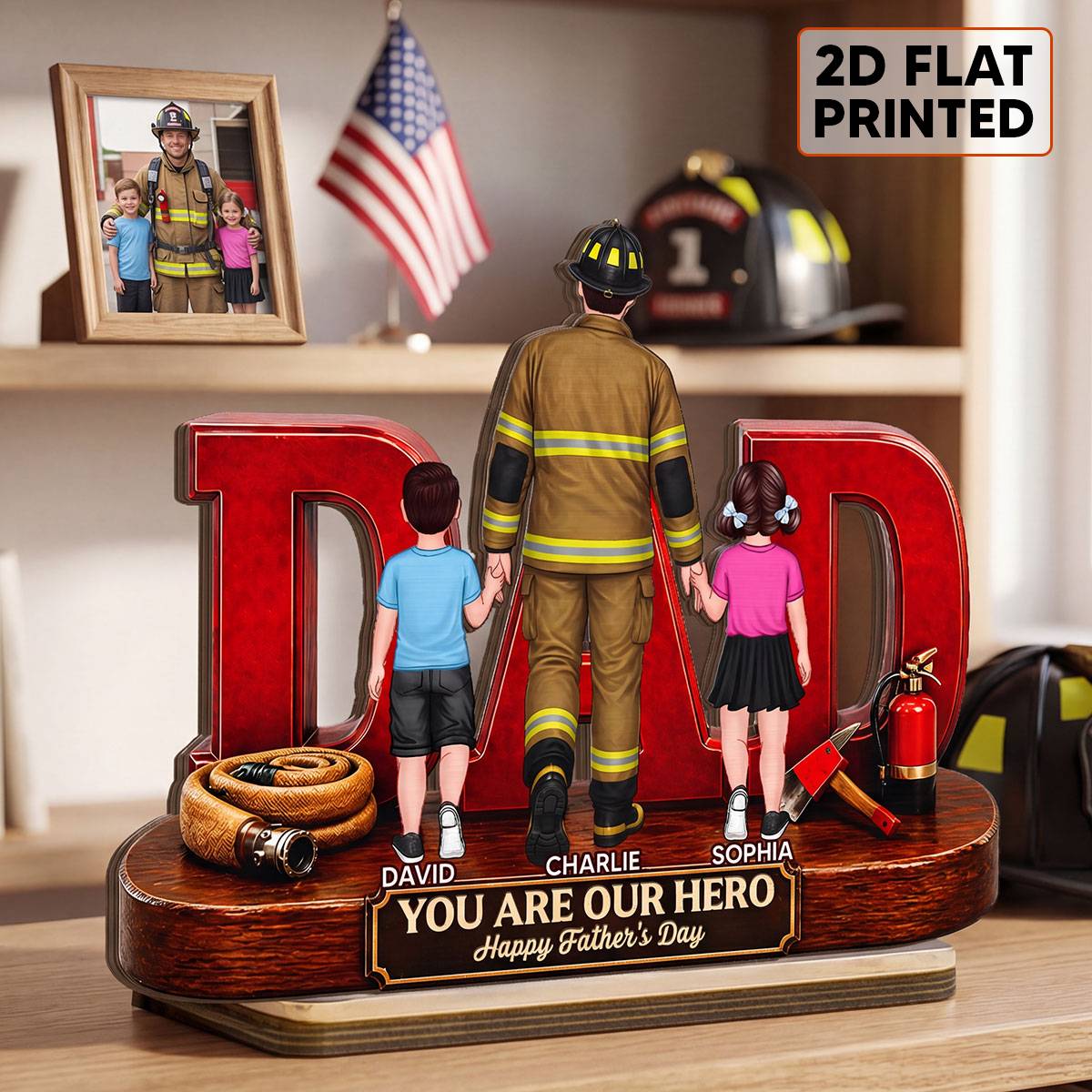 Proud Firefighter Dad You Are Our Hero - Personalized 2-Layered Wooden Plaque -  Gift For Dad