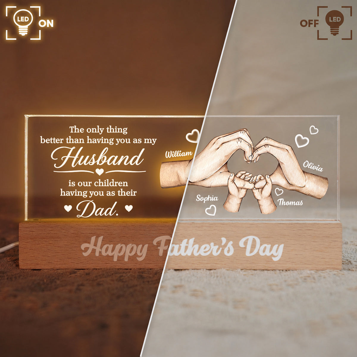 The Only Thing Having You As My Husband Family Hands - Personalized Acrylic Block LED Night Light - Father's Day Gift For Husband