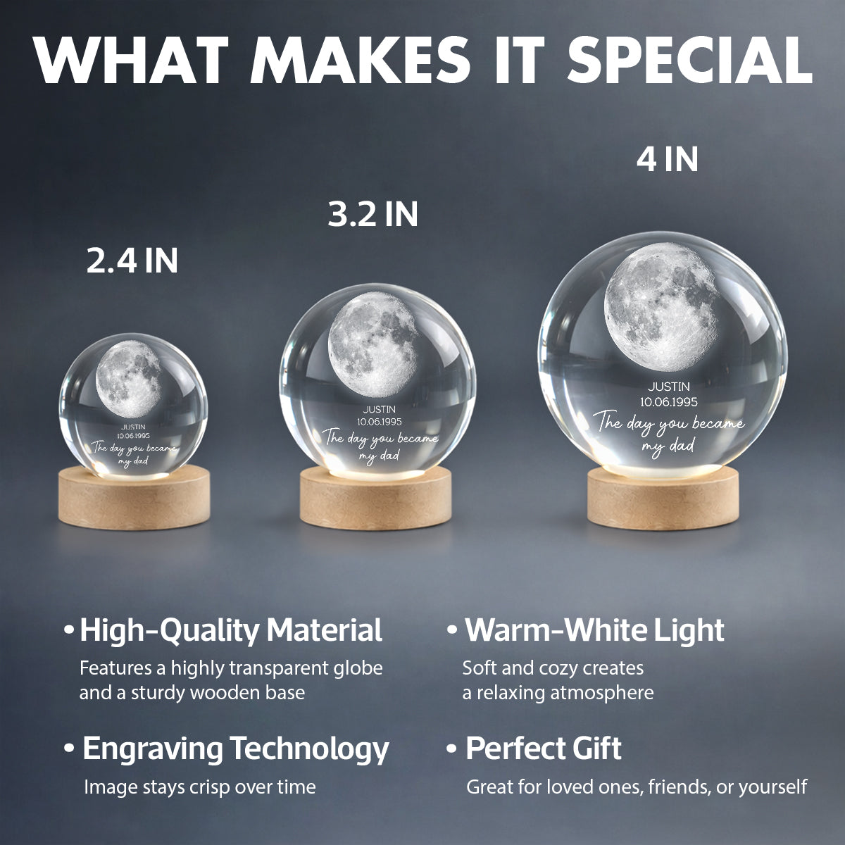 The Day You Became My Mom - Personalized Crystal Ball LED Night Light - Heartfelt Gift for Mom, Dad