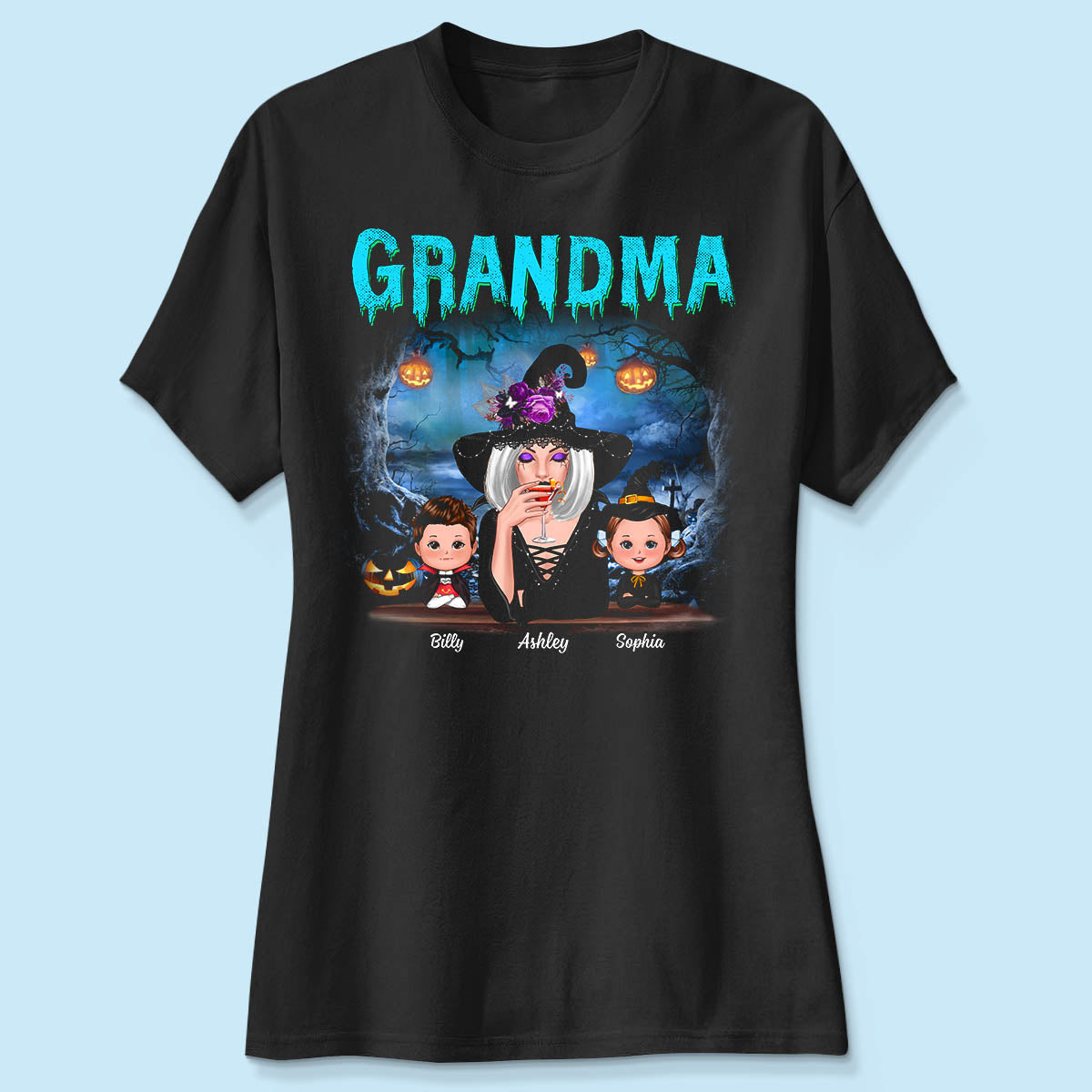 Halloween Night Grandma Witch And Kids Personalized Shirt