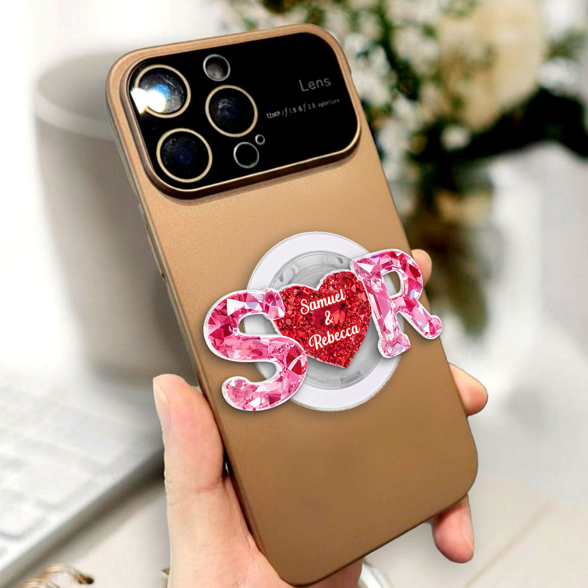 Couple Love Initial - Personalized Acrylic Magnetic Phone Grip - One of a Kind Anniversary Gift for her, for him