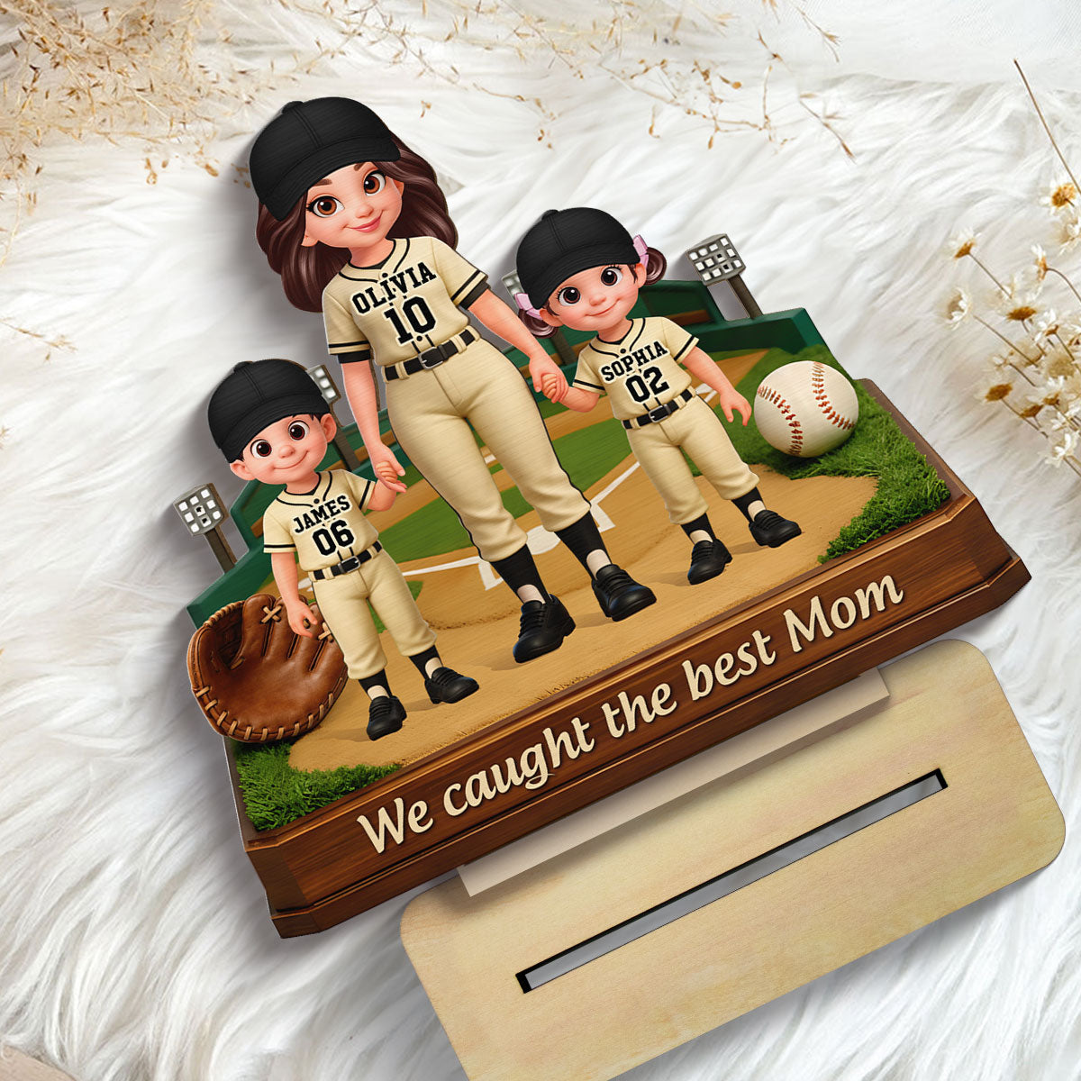 We Caught The Best Mom Baseball Field - Personalized 2-Layered Wooden Plaque - Mother's Day Gift For Baseball Mom