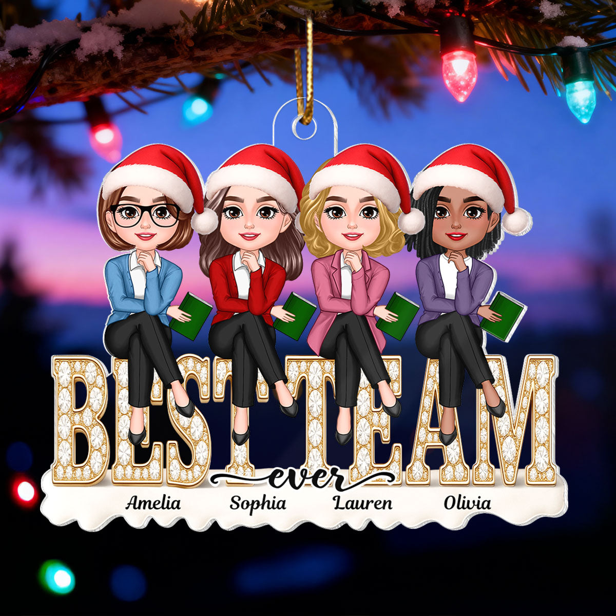 Teacher Best Team Ever 3D Shining Effect - Personalized Acrylic Ornament - Unique Christmas Gift For Coworkers
