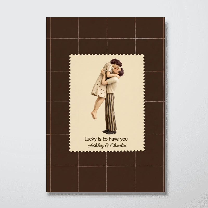 Lucky Is To Have You Mid-Century Couple - Personalized Poster - Anniversary, Valentine's Day Gift, Gift For Him, Gift For Her