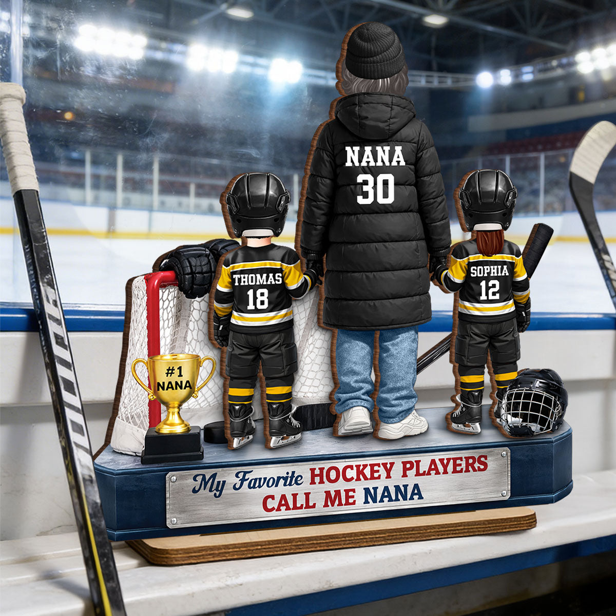 Grandma Hockey And Grandkids - Personalized 2-Layered Wooden Plaque - Heartfelt Gift For Grandma