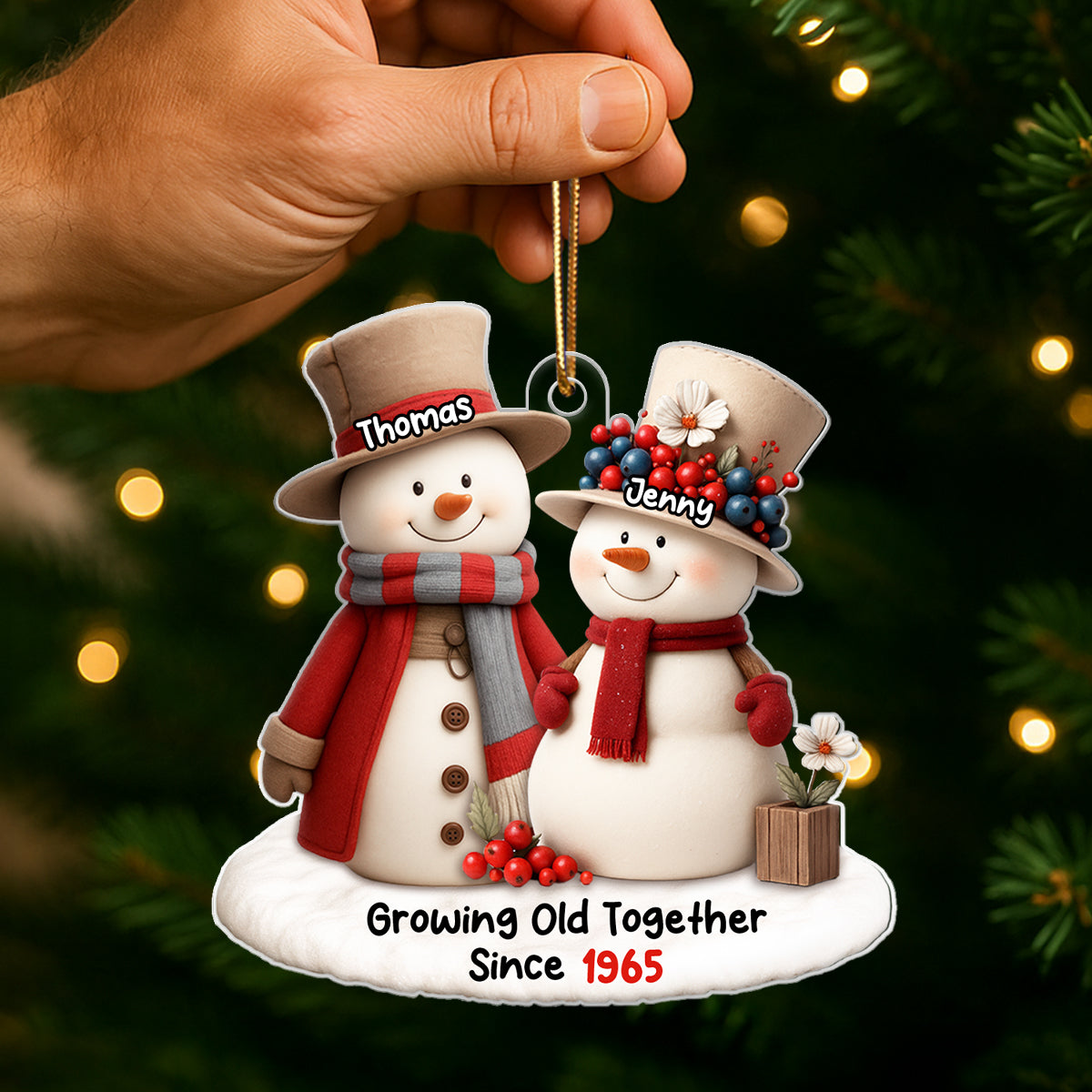 Whimsical Snowman Christmas Grandparents with Grandkids - Personalized Acrylic Ornament - Chritsmas Gift for Grandma, Grandpa