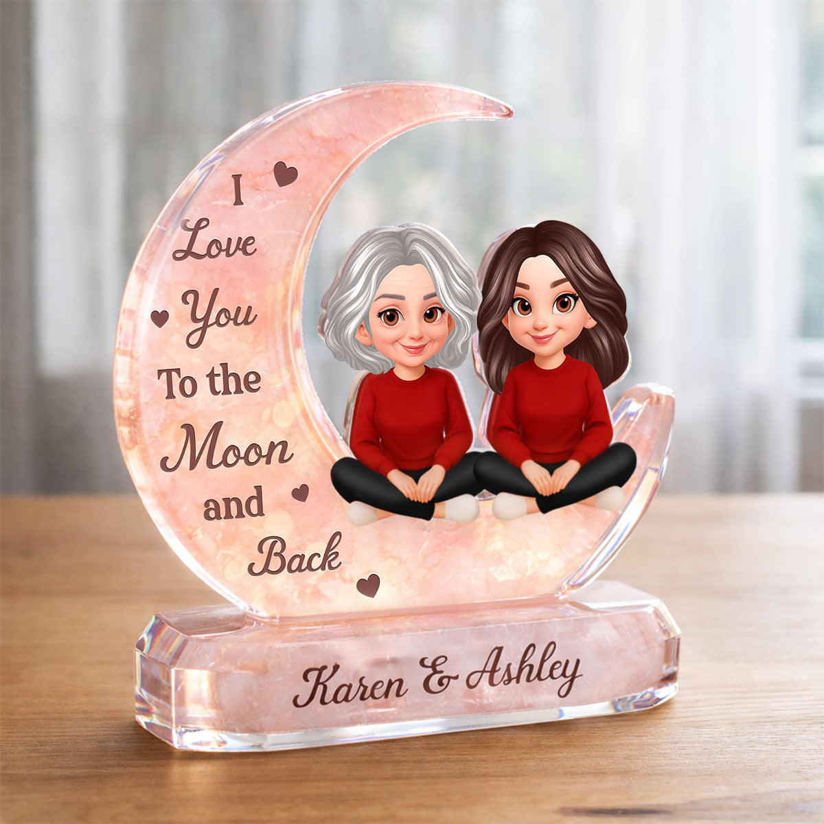 I Love You To The Moon Mom And Daughter - Personalized Acrylic Block Plaque - Heartfelt Gift For Mom, Grandma