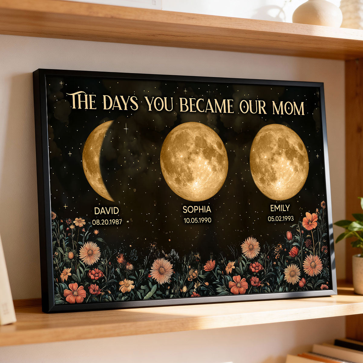 Vintage Flowers The Day You Became Mom Grandma Custom Birth Moon Phase - Personalized Poster, Mother's Day Gift For Mom, Grandma