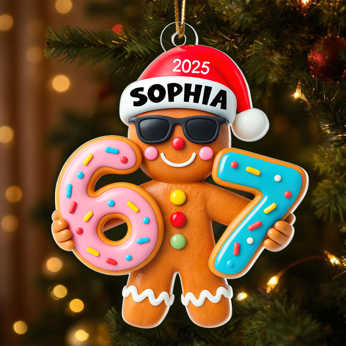 Gingerbread Viral Trend Six Seven - Personalized Acrylic Ornament - Christmas Gift for Kid, Grandkids
