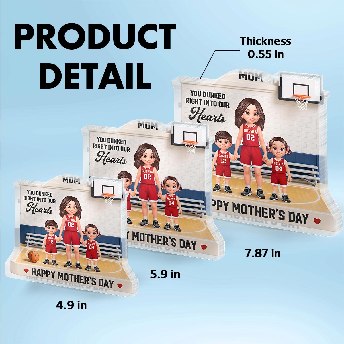 Basketball Mom You Dunked Right Into Our Hearts 2D Flat - Personalized Acrylic Block Plaque - Mother's Day Gift For Basketball Mom
