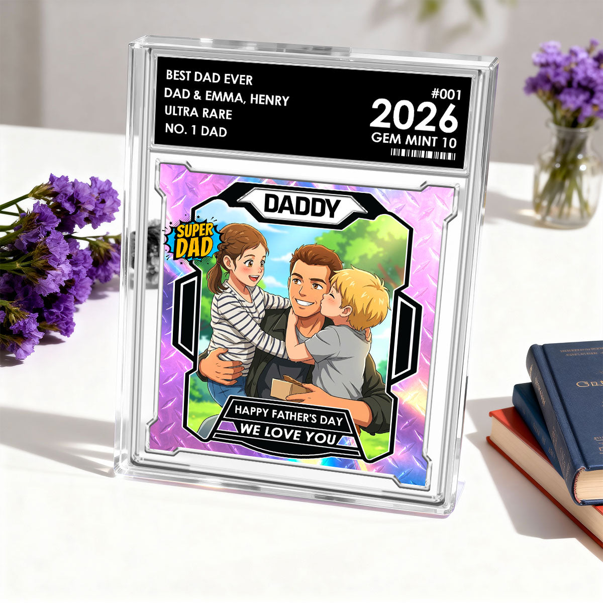 Dad Of The Year Trading Card Cartoon Style - Personalized Acrylic Block Plaque -  Gift For Dad, Husband