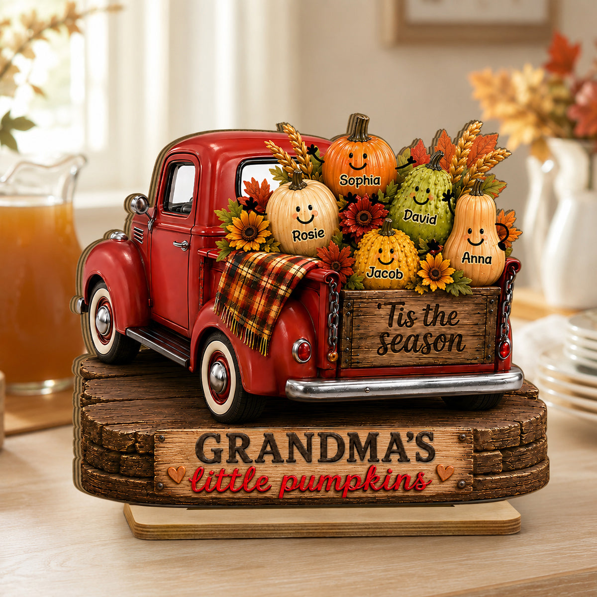 Grandma's Little Pumpkins Pickup Truck - Personalized 2-Layered Wooden Plaque - Cozy Fall Decor for Grandma