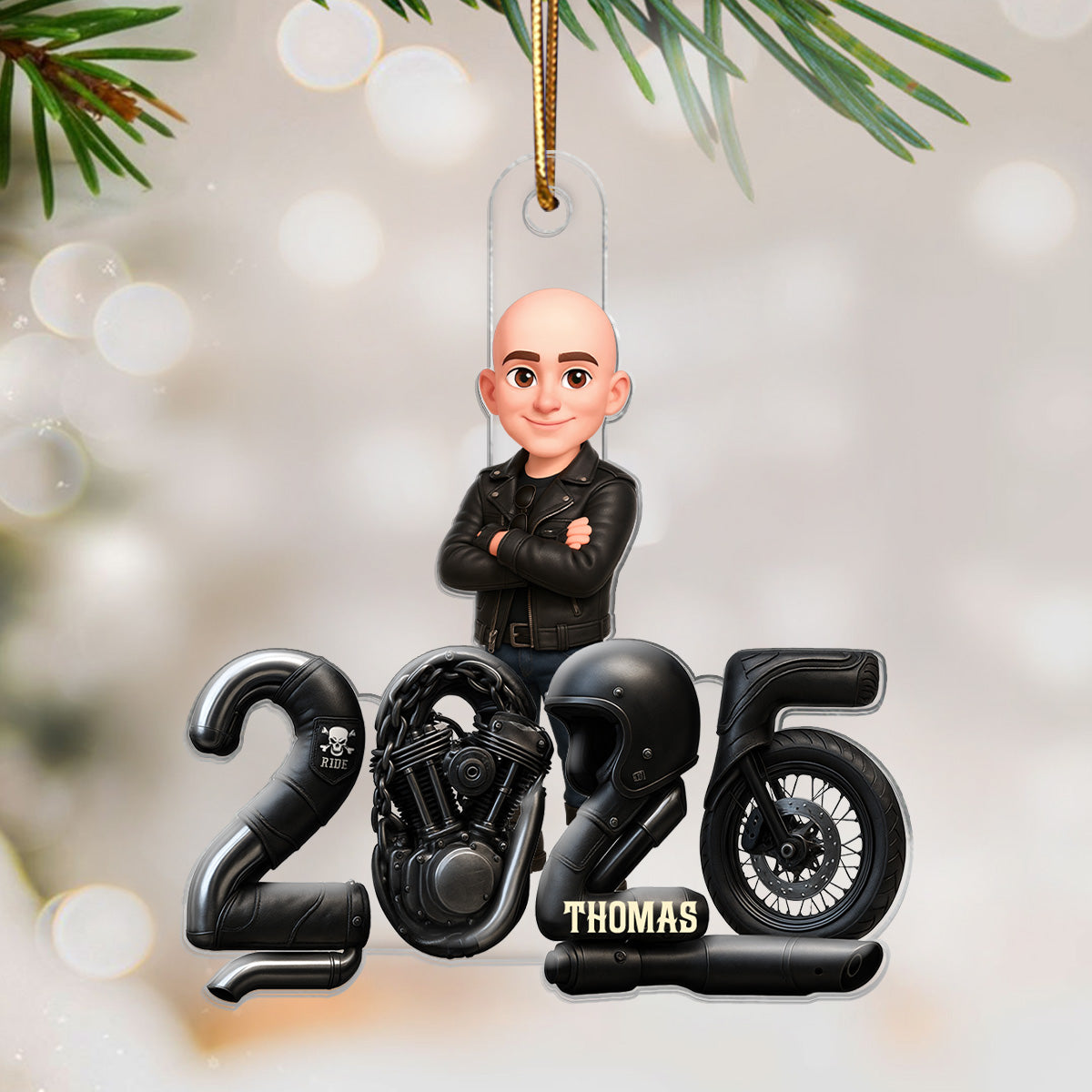 3D Effect Biker Christmas - Personalized Acrylic Ornament - Gift For Bikers, Gift For Him, For Her