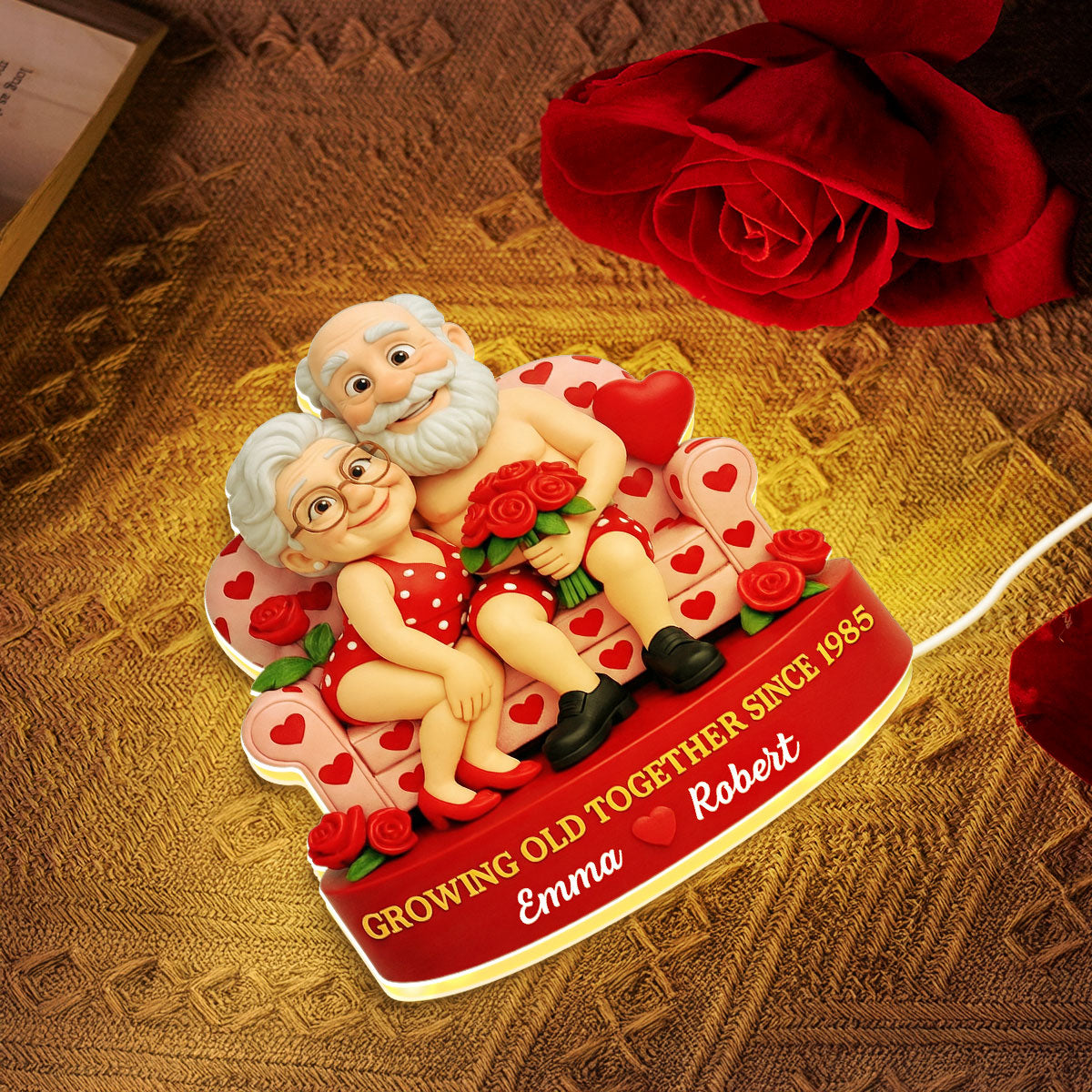 Funny Old Couple Growing Old Together - Personalized Light Box - Valentine's Day Gift for him, for her
