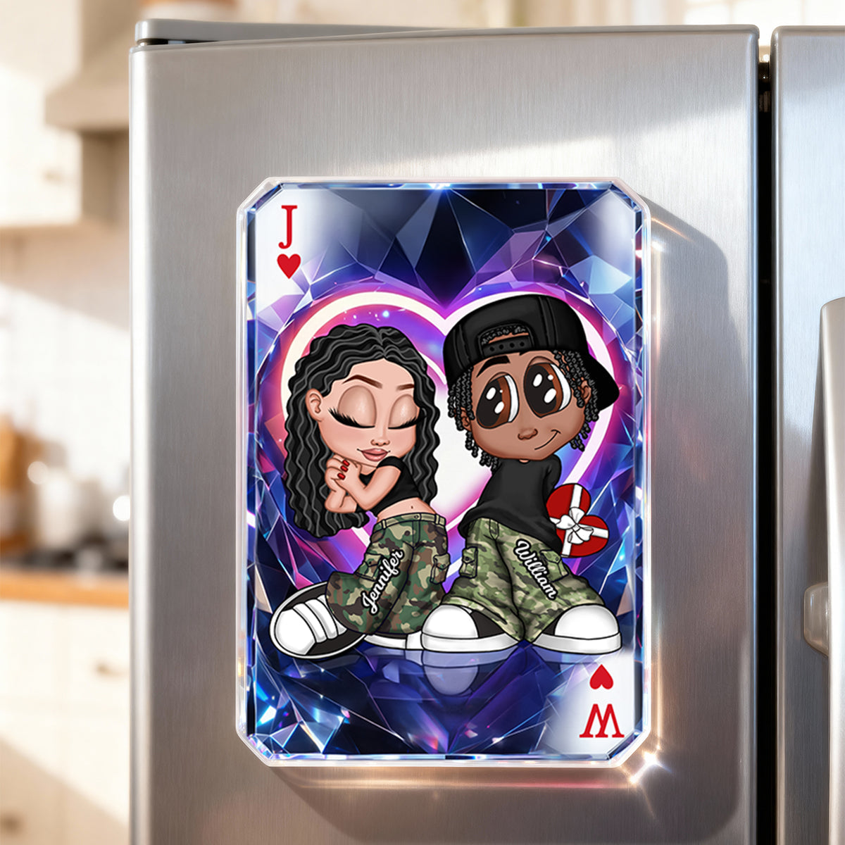 Y2K Couple King Queen Card - Personalized Acrylic Fridge Magnet - Heartfelt Valentine's Day Gift for Her, for Him