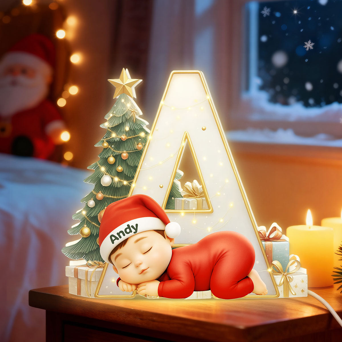 Baby Sleeping Initial Letter Nursery Lamp - Personalized Light Box - Christmas Gift for Grandkids, Baby, Newborn