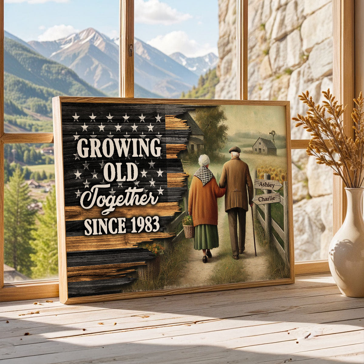 Eternal Love Couple Growing Old Together Half Nation Flag - Personalized Poster - Valentine's Day Gift For Couple