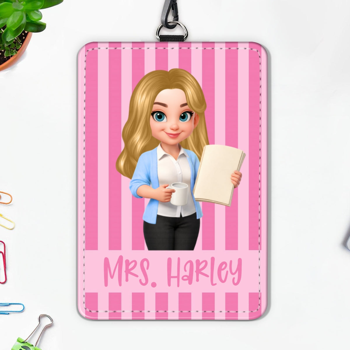 Trending Stripe Woman Style Teacher - Personalized ID Badge Holder - Back To School Gift For Teacher