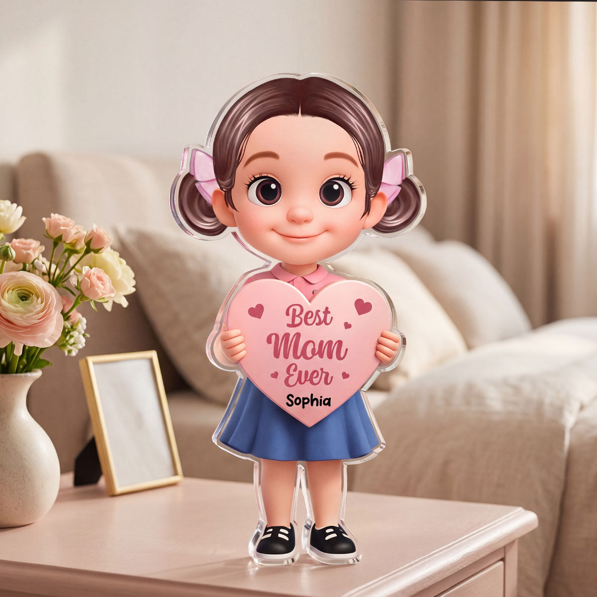 Kid Holding Heart - Personalized Acrylic Block Plaque - Mother's Day Gift for Mom, Wife