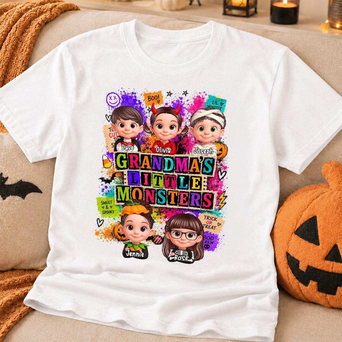 Horror Night Grandkids Grandma Little Monsters - Personalized Shirt - Halloween Gift, Gift For Grandma