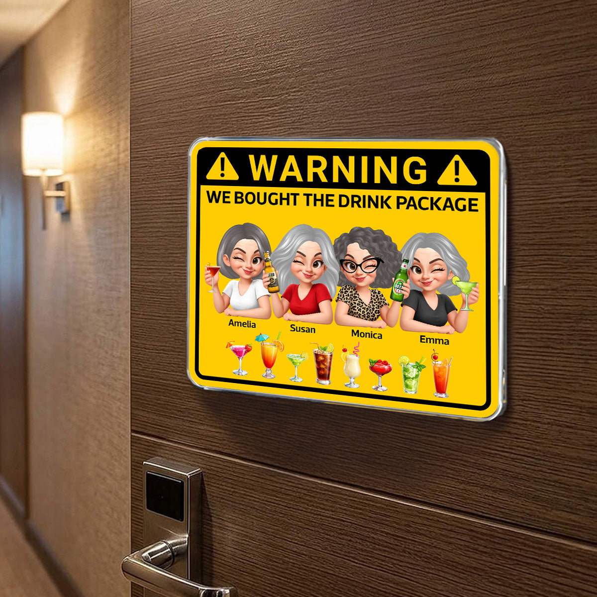 Friends Girls Trip Warning Caution We Bought The Drink Package - Personalized Cruise Ship Door Magnet - Cruise Decorations Magnet, Summer Drink Package Cruise Magnet