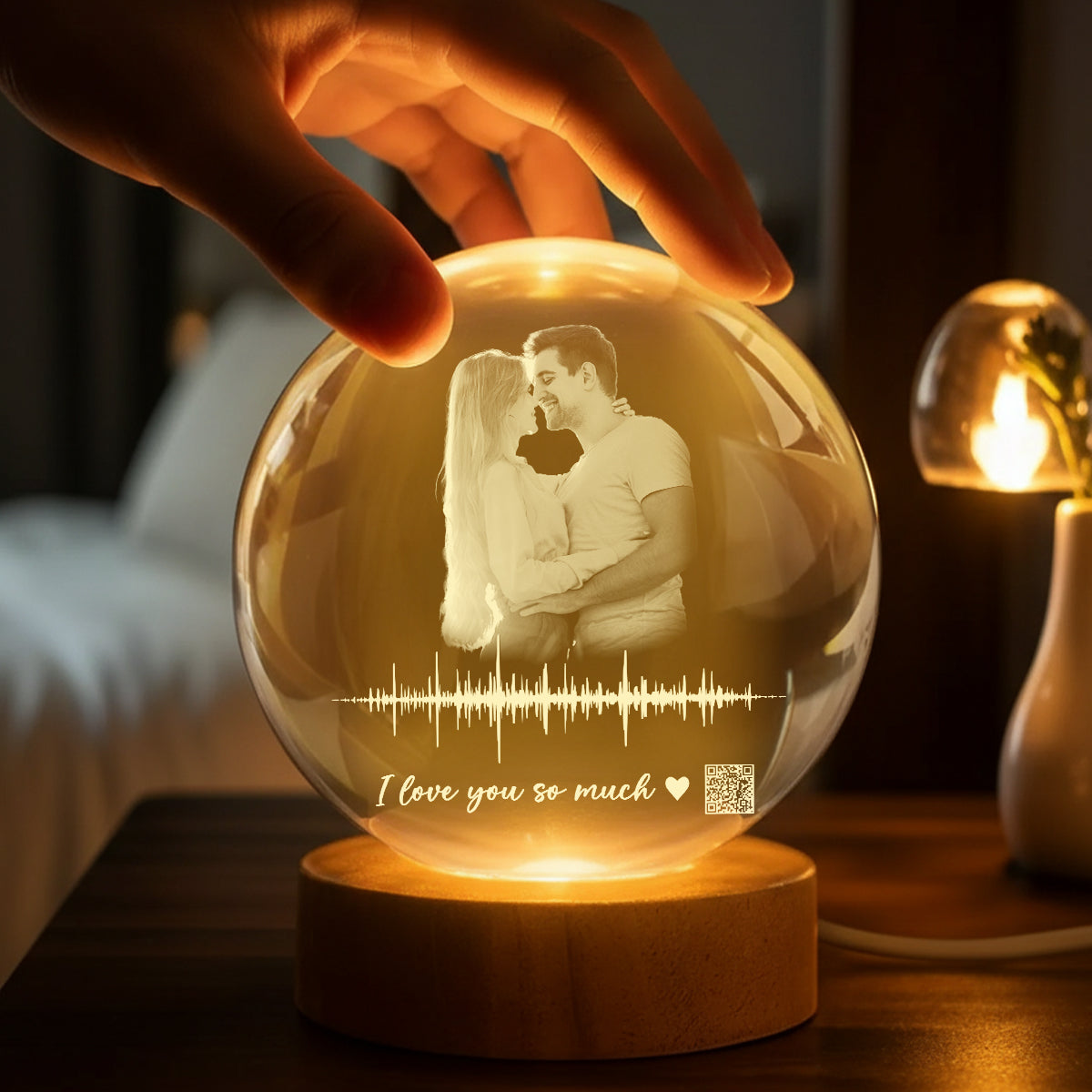 Custom Soundwave Art with QR Code - Personalized Crystal Ball LED Night Light - Heartfelt Anniversary Gift for Her, for Him