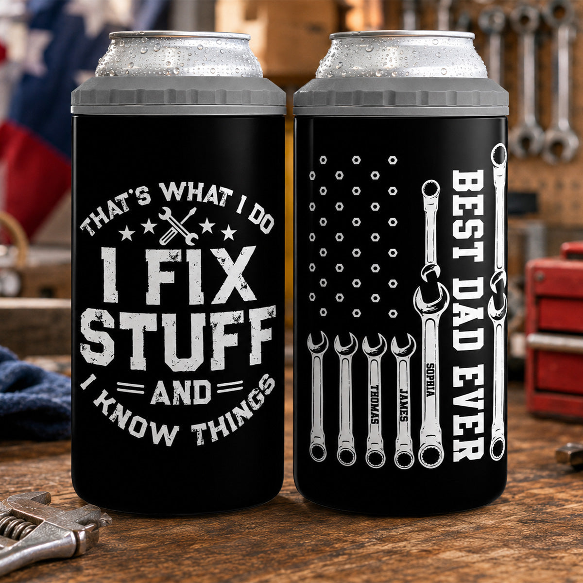 That's What I Do Mechanic Dad - Personalized 4-in-1 Can Cooler - Father's Day Gift For Dad, Grandpa