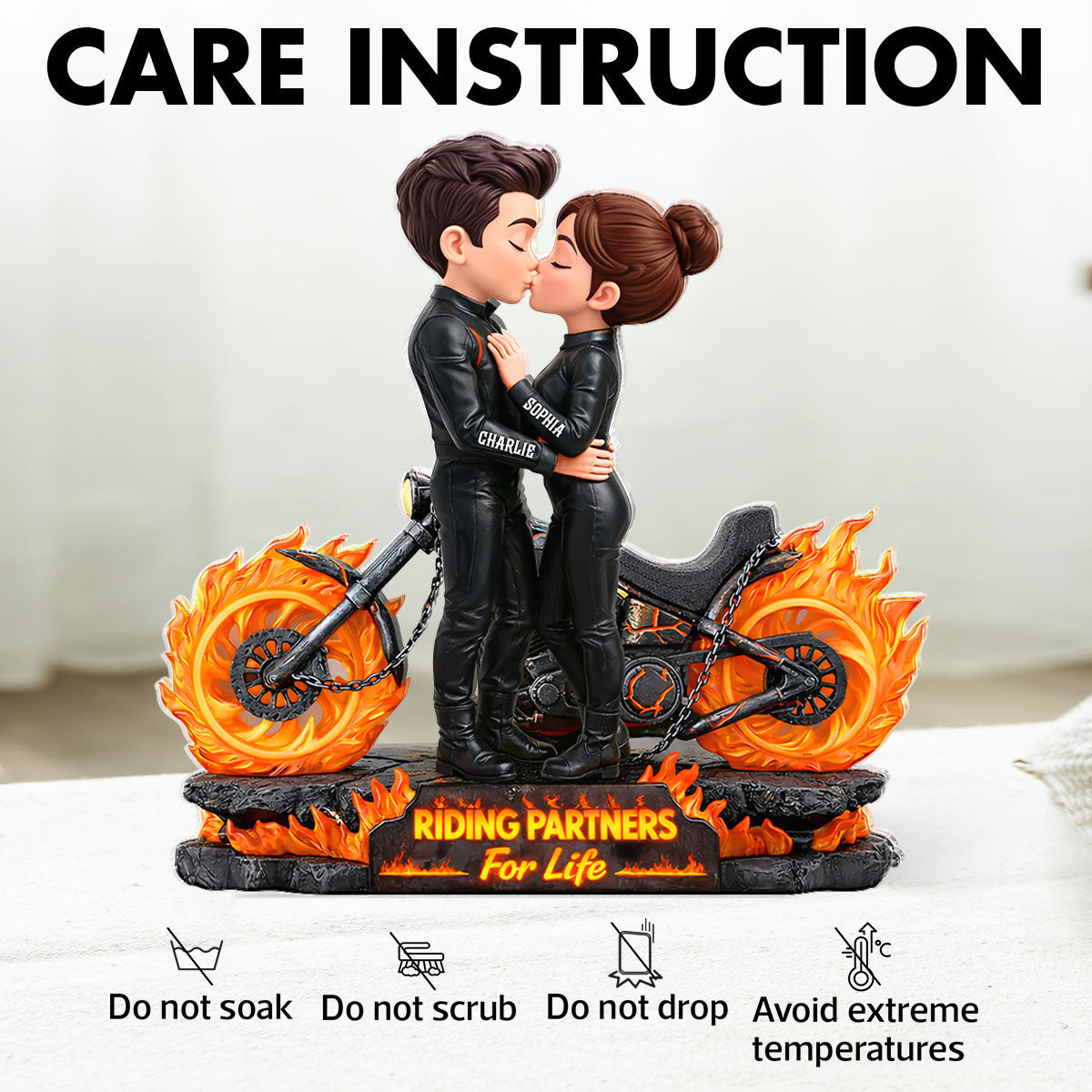 Biker Couple Fire - Personalized Acrylic Block Plaque - Sentimental Gift for Her, for Him