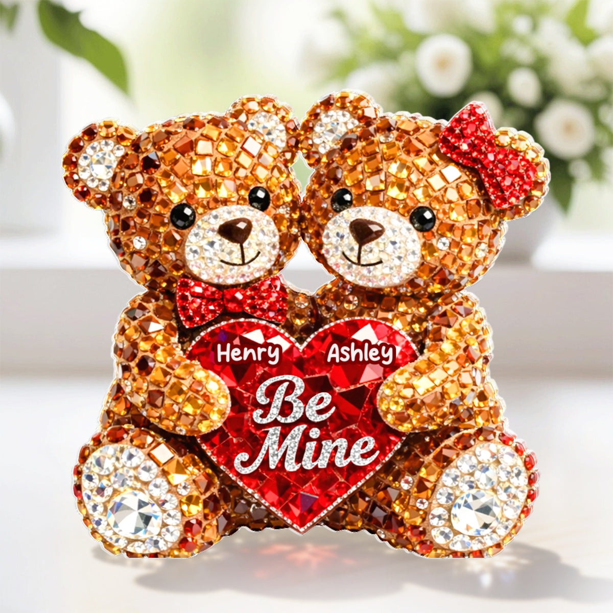 3D Shiny Effect Bear Couple - Personalized Acrylic Block Plaque - Heartfelt Valentine's Day Gift for Her, for Him
