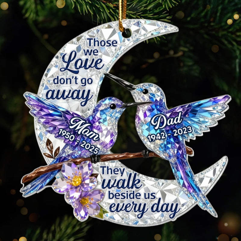3D Effect Flat Christmas Hummingbird Moon Memorial - Personalized Acrylic Ornament - Remembrance Gift, Sympathy Gift