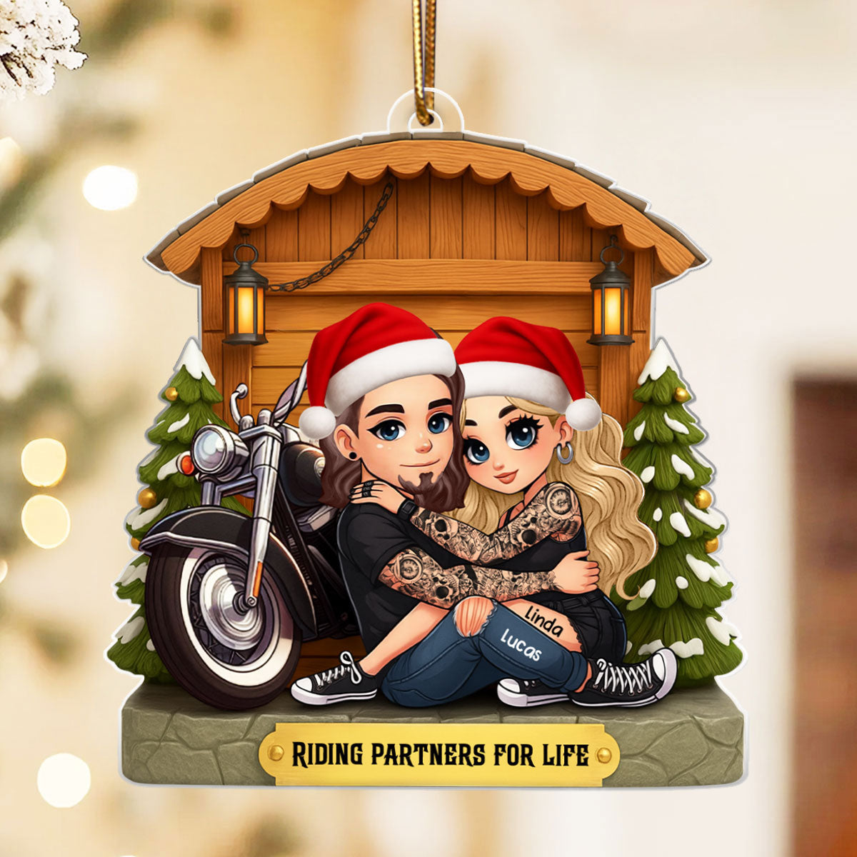 Biker Couple - Personalized Acrylic Ornament - Gift for Biker Couple