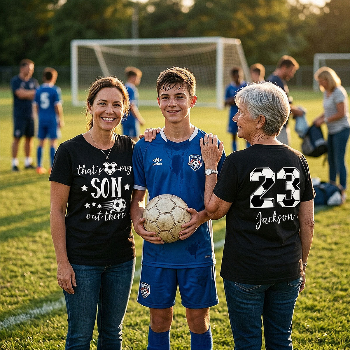 That's My Son Grandson Out There - Personalized Double Sided Shirt - Soccer Grandma Mom