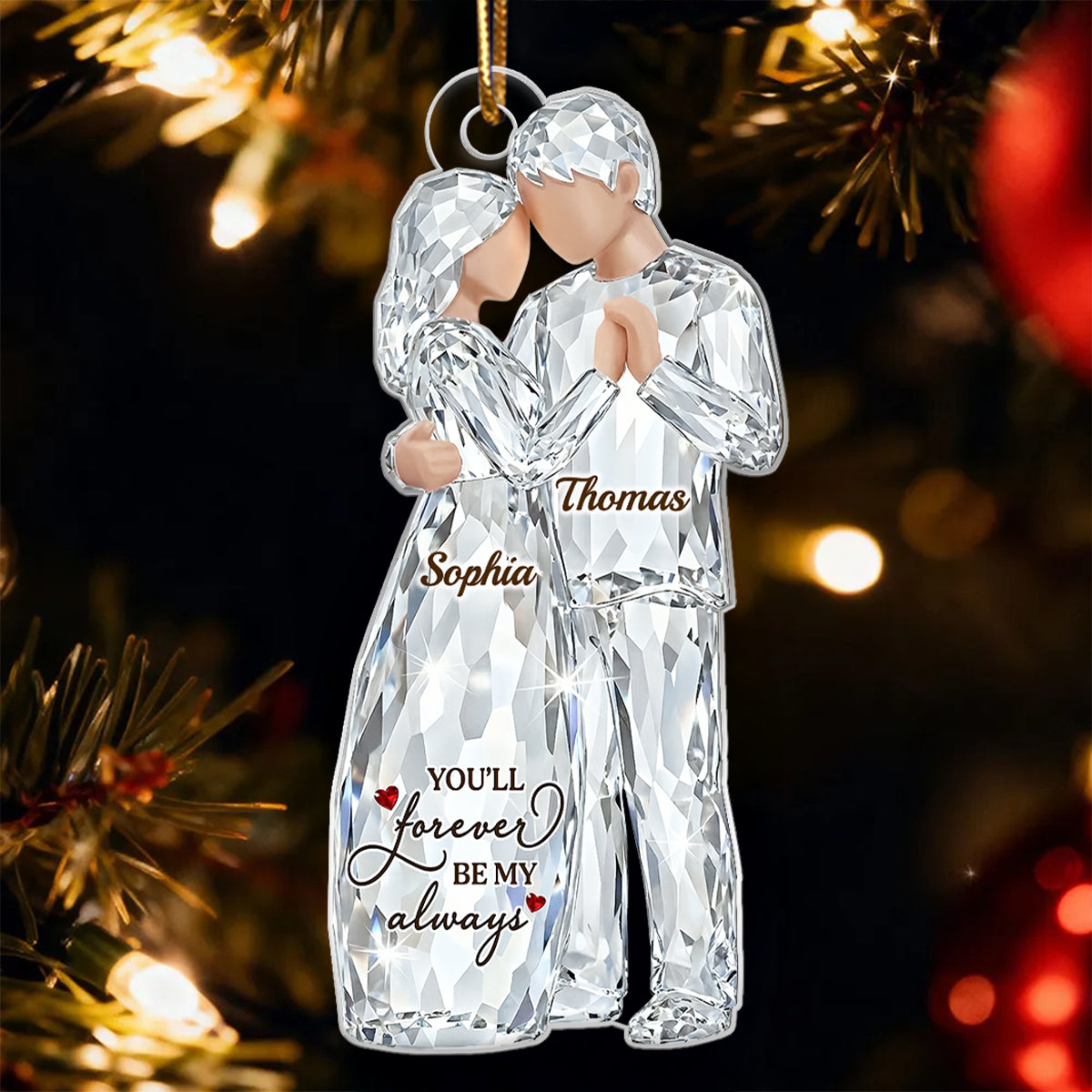 Happiness Is Growing Old With You Pattern Crystal - Personalized Acrylic Ornament - Heartwarming Christmas Gift For Him, For Her, For Couple