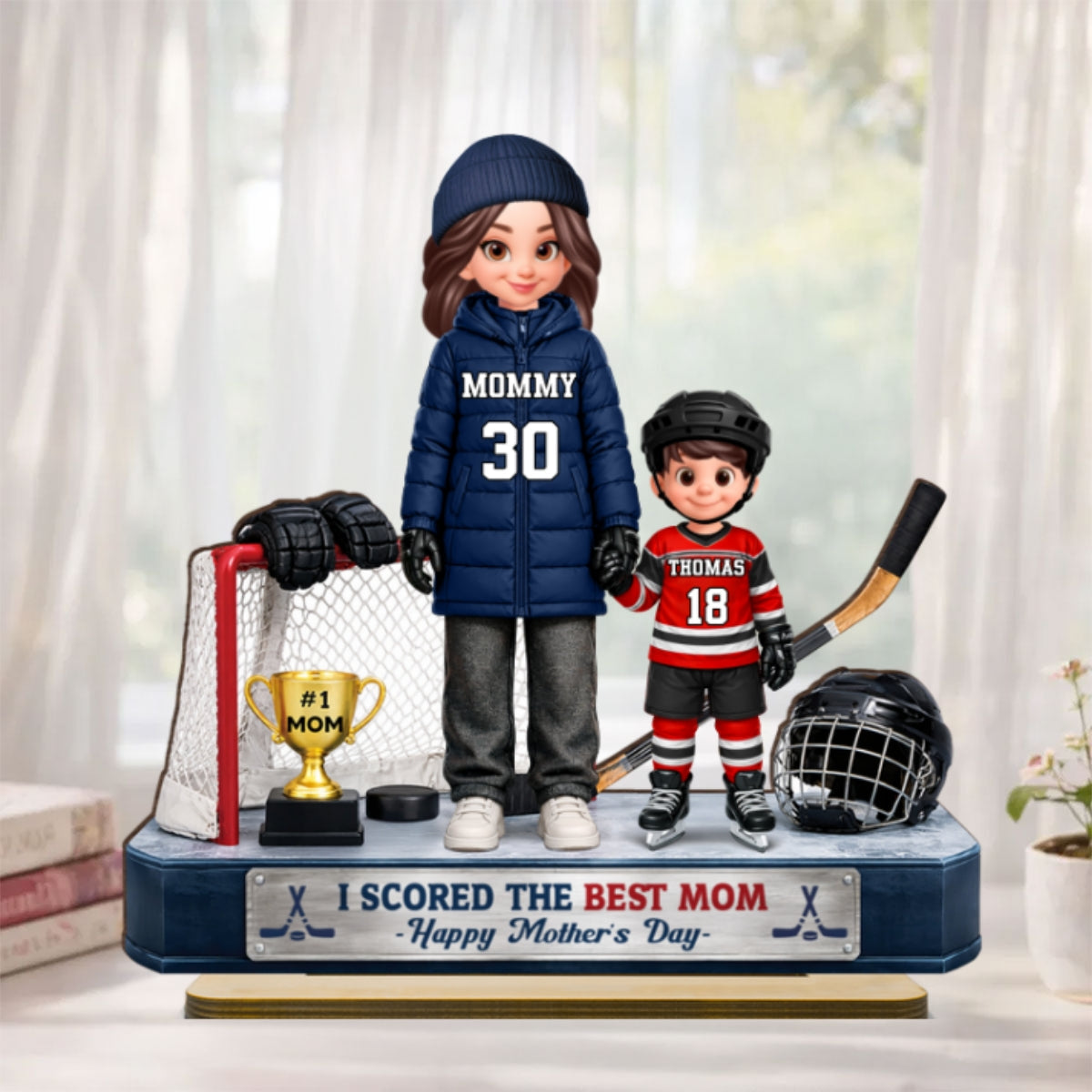 We Scored The Best Hockey Mom - Personalized 2-Layered Wooden Plaque - Mother's Day Gift For Hockey Mom, Gift For Wife