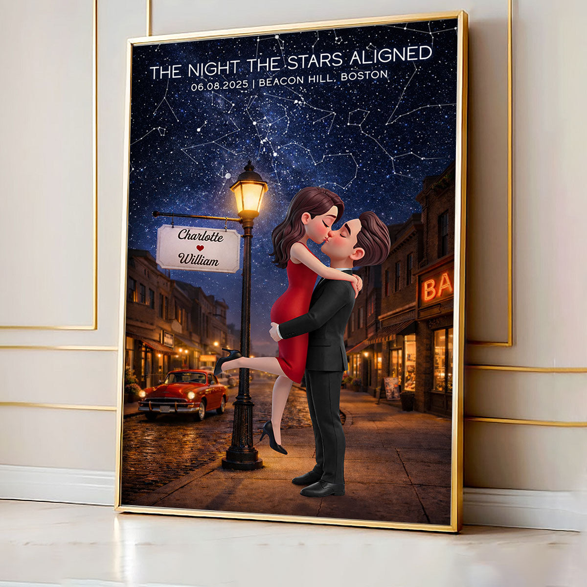 Eternal Love Couple Hugging Kissing Custom Star Map Anniversary Date - Personalized Poster - Valentine's Day Gift For Couple
