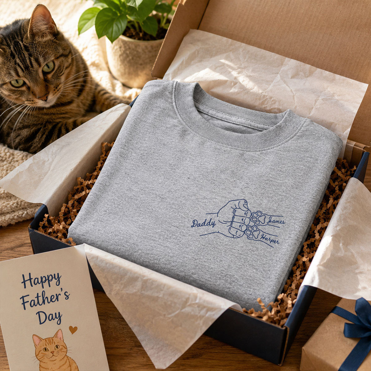 Cat Dad Club Trending Orange Blue Theme - Personalized Shirt - Father's Day Gift For Cat Dad