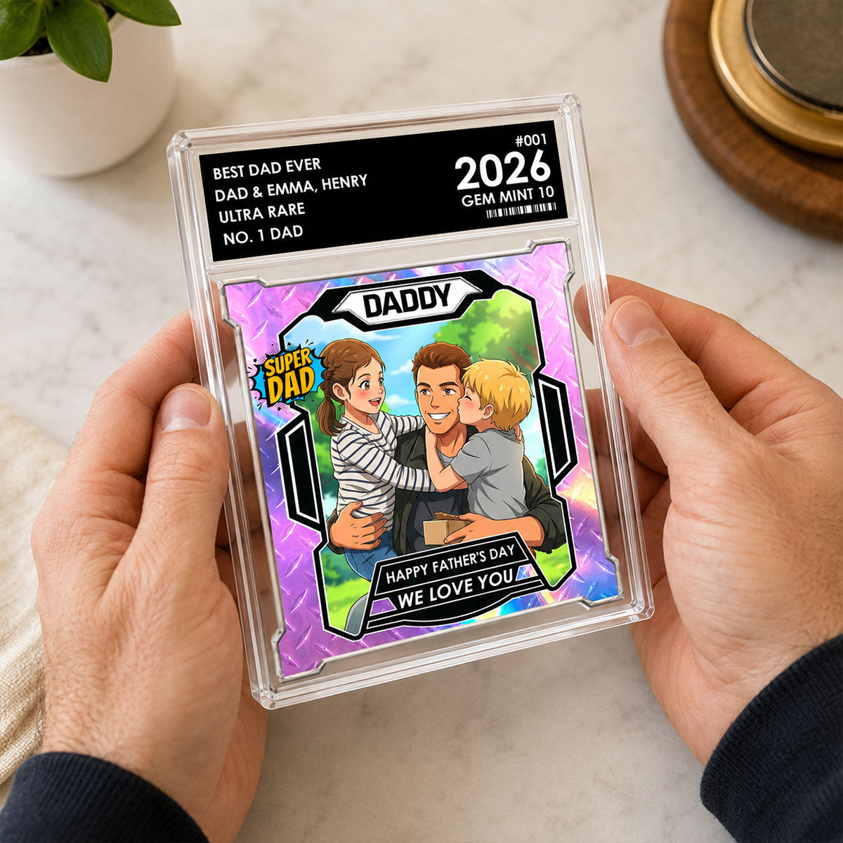 Dad Of The Year Trading Card Cartoon Style - Personalized Acrylic Block Plaque -  Gift For Dad, Husband
