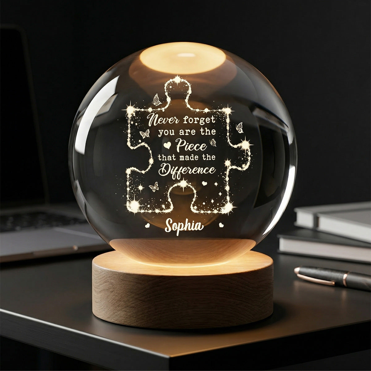 Never Forget The Difference You Make - Personalized Crystal Ball LED Night Light - Thank You Appreciation Gift for Coworker, Teacher, Employee Leaving Gift