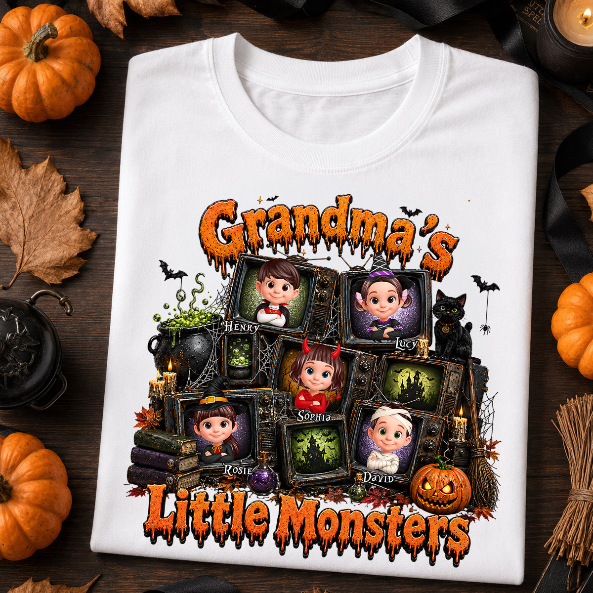 Grandma's Little Monsters Horror Night - Personalized Shirt - Halloween Gift, Gift For Grandma