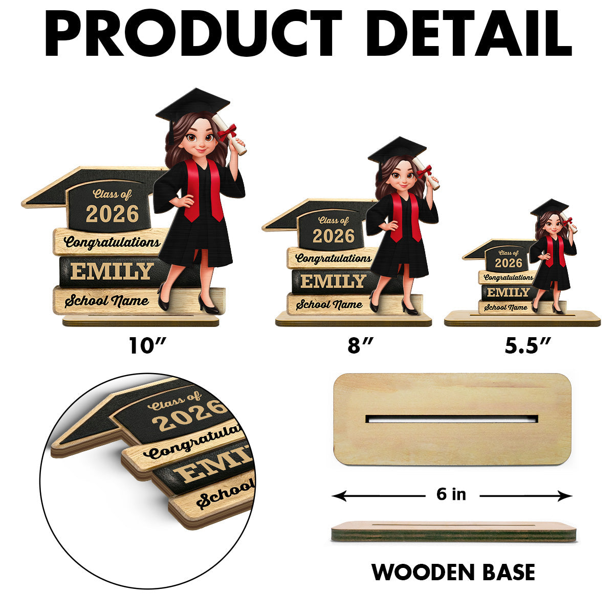 Congratulations Class Of 2026 2027 Senior 2D Flat - Personalized 2-Layered Wooden Plaque - Graduation Gift For Graduates, Daughter, Son