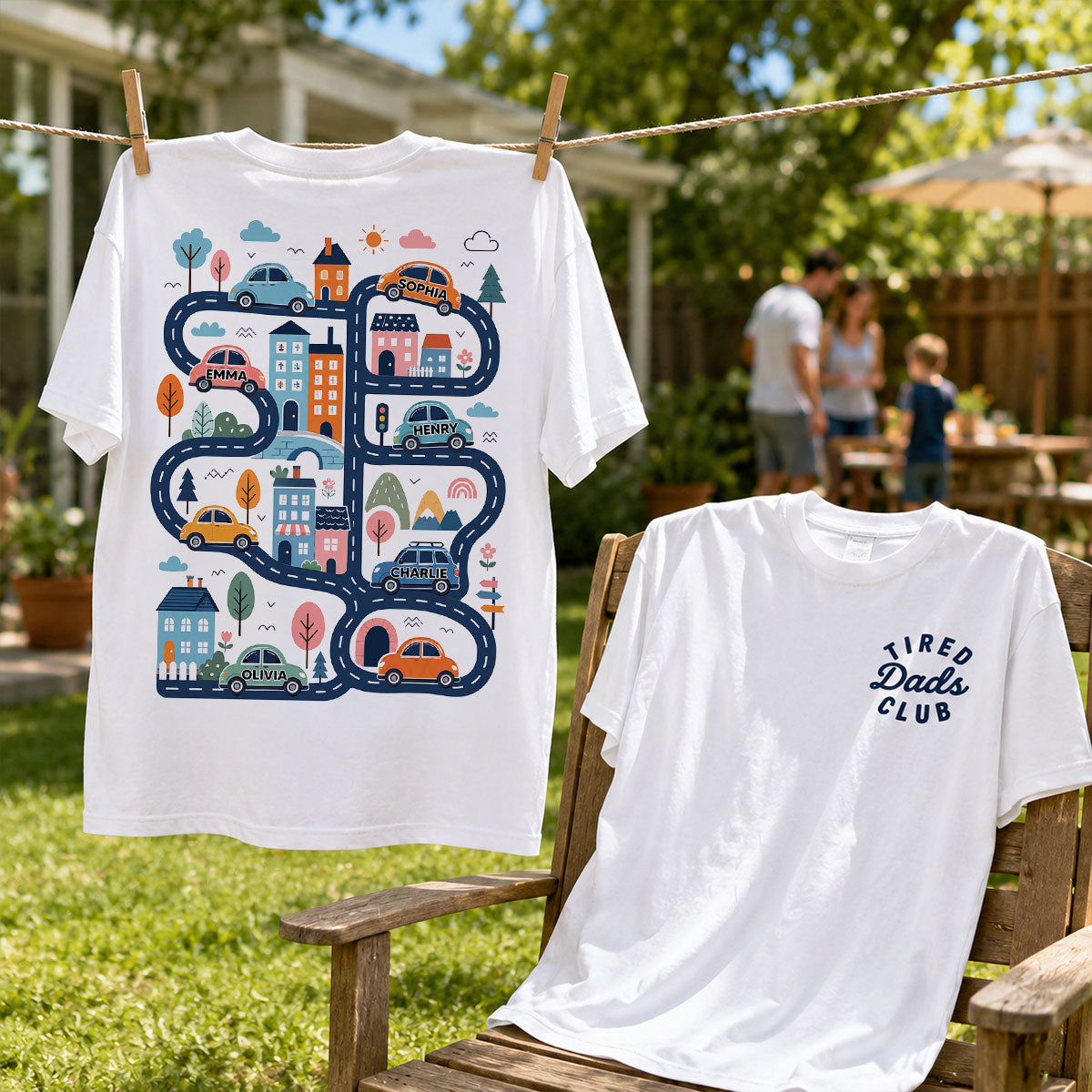 Tired Dads Club, Play Cars On Dads Back - Personalized Shirt - Funny Father's Day Gift For Dad, Husband