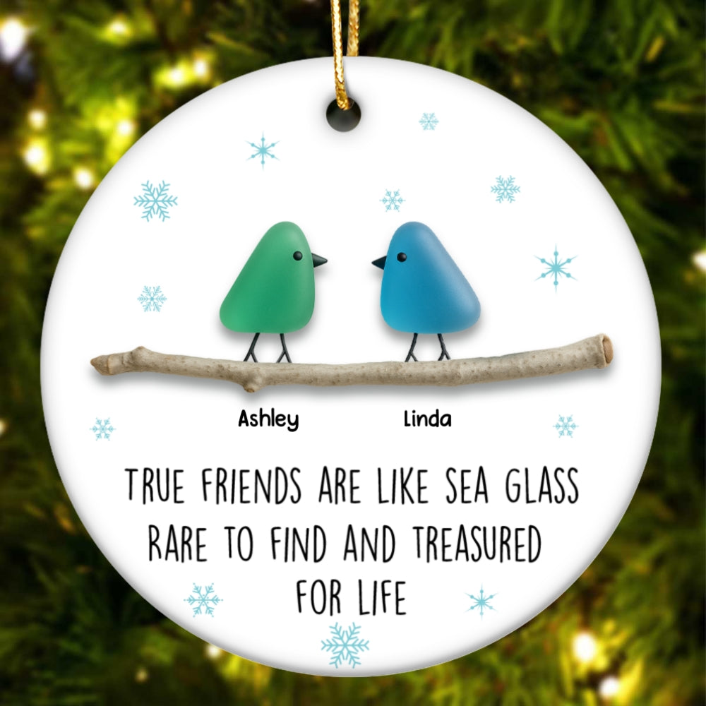 Friendship Sea Glass Pattern Birds - Personalized Ceramic Ornament - Unique Christmas Gift for Best Friends