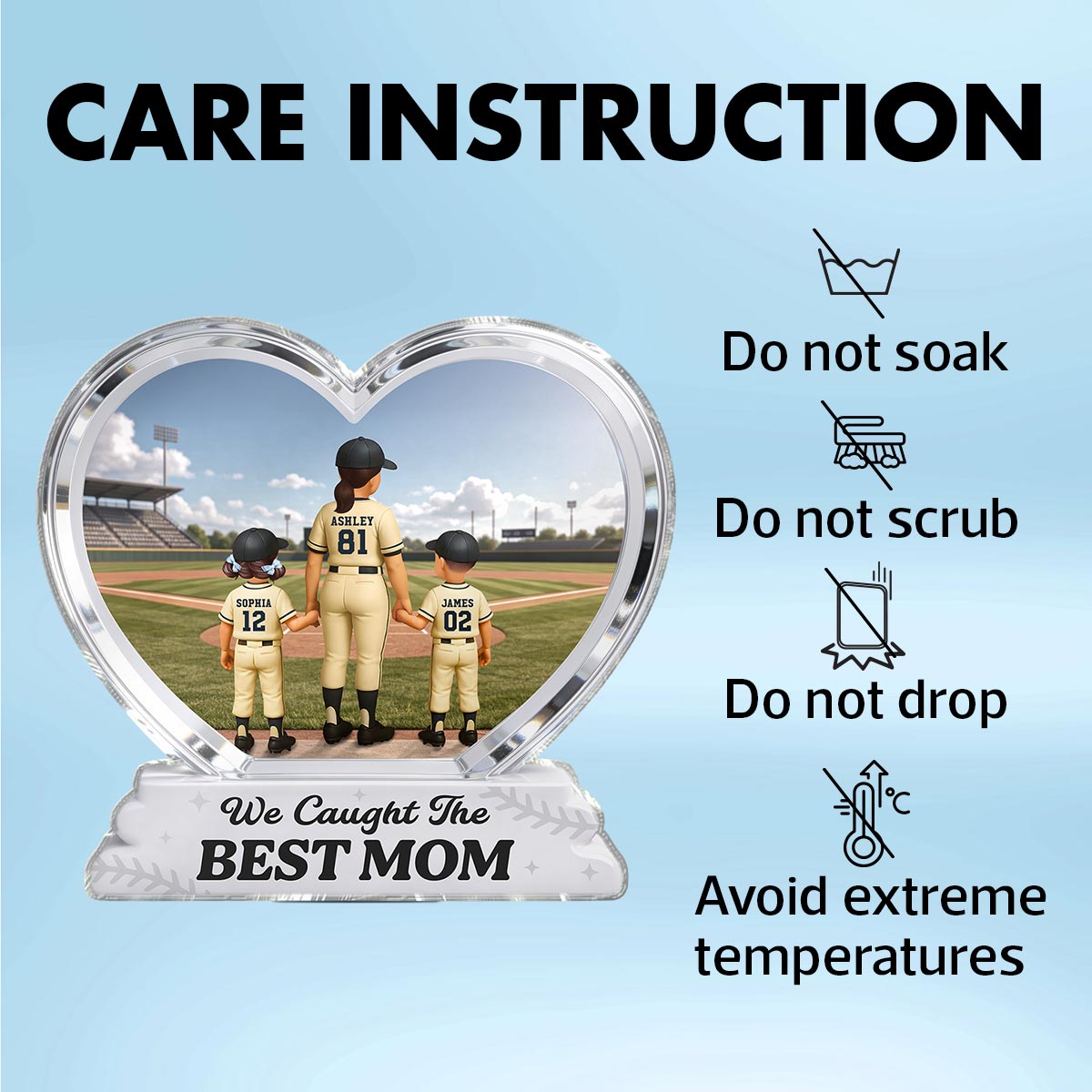 We Caught The Best Mom Baseball Mom & Kids Back View 2D Flat - Personalized Acrylic Block Plaque - Mother's Day Gift For Baseball Mom