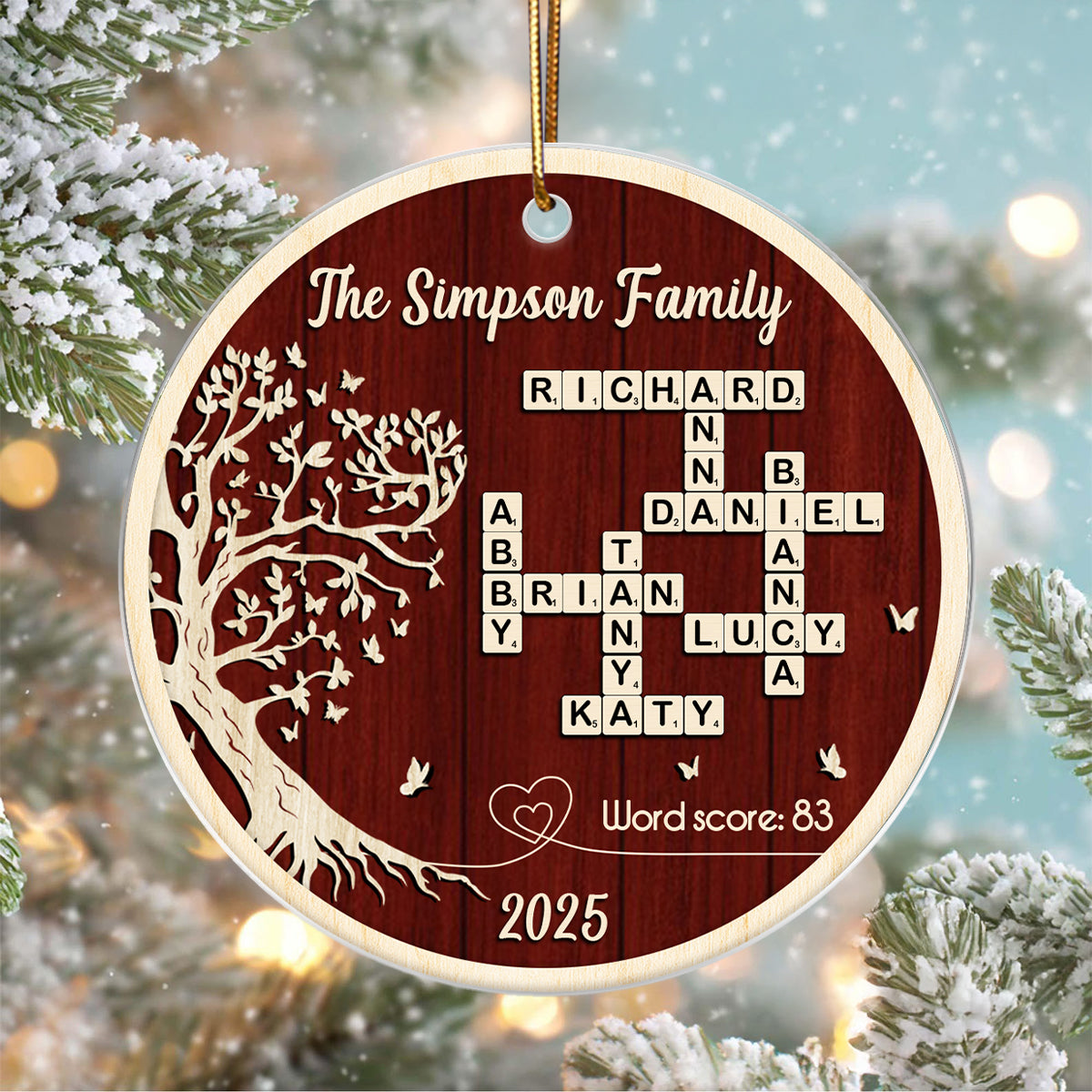 Family Tree of Life Crossword - Personalized Acrylic Ornament - Thoughtful Christmas Gift for Loved Ones