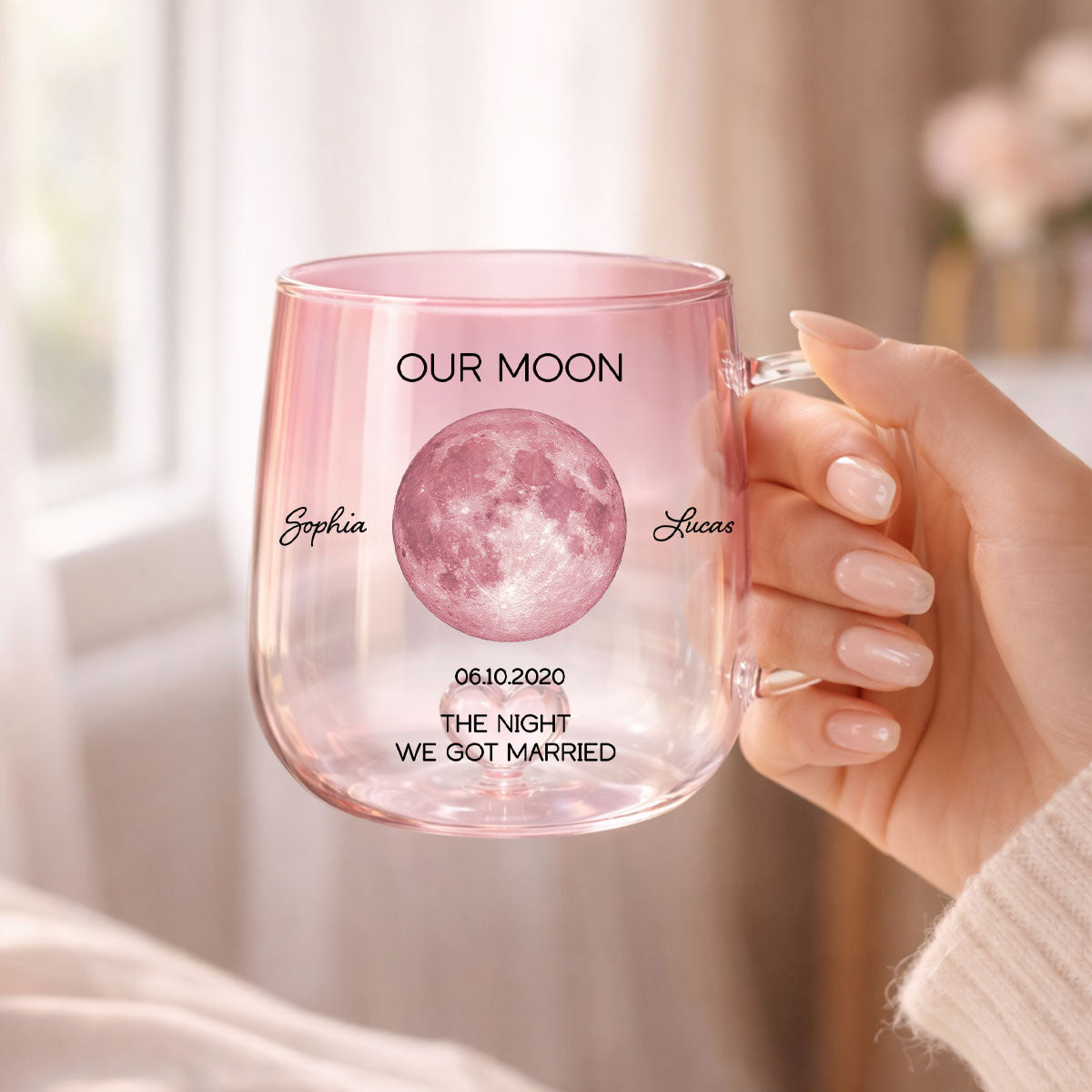 Our Moon Couple Custom Moon Phase by Date - Personalized Glass Mug - Anniversary Gift, Birthday Gift for Husband, Wife