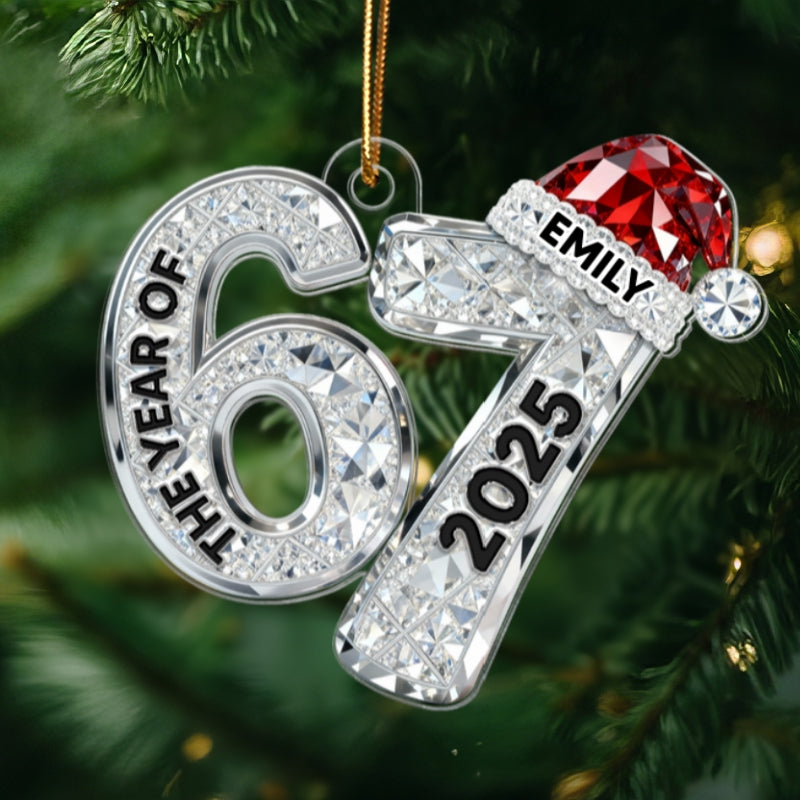 3D Effect Flat 67 Six Seven 2025 Slang Christmas - Personalized Acrylic Ornament - Funny Christmas Gift For Teen, Grandkid, Gen Alpha